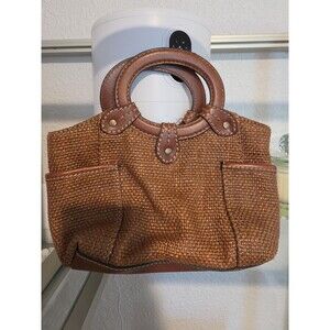 Fossil Woven Leather Handbag with Double Handles and Pockets.  Cute little bag